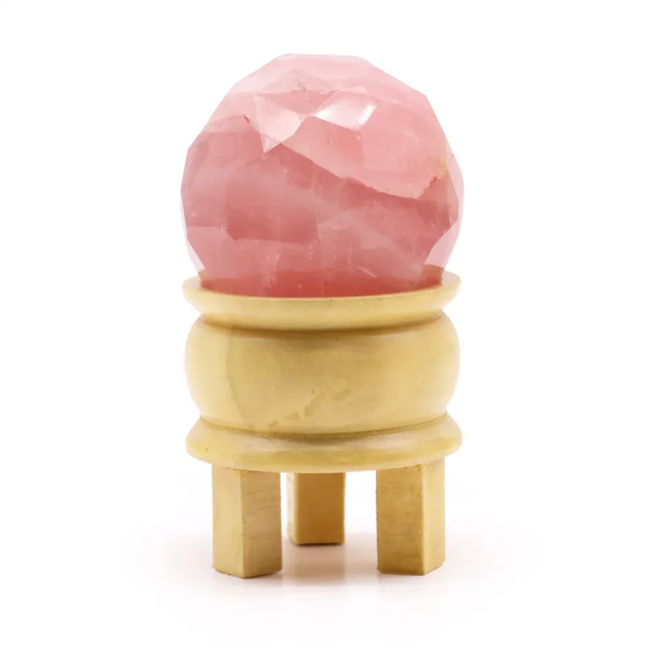 Boules facettées en pierre sur support : Quartz rose
