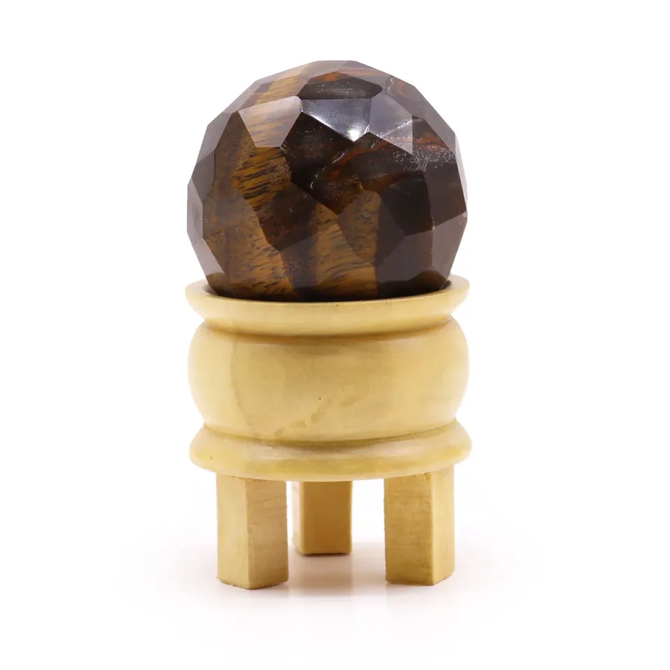 Boules facettées en pierre sur support : Œil de tigre