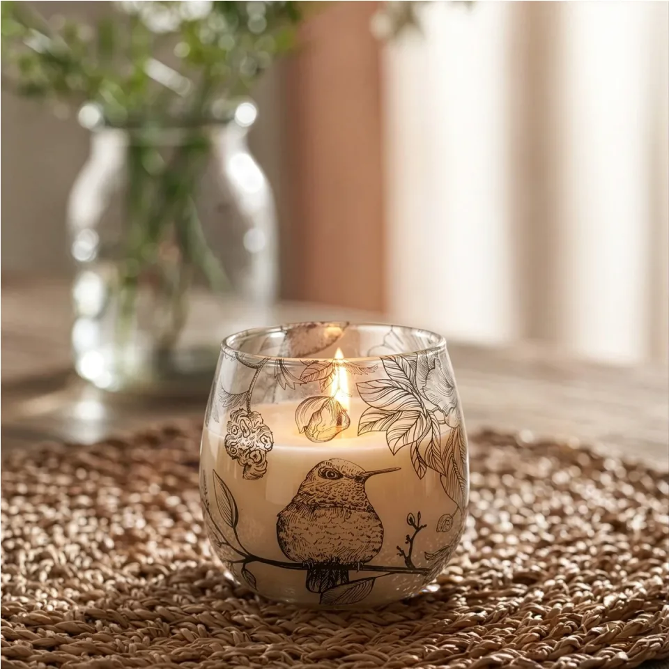 Bougie en pot de verre illustré « Dessiné par la flamme » : Petit modèle