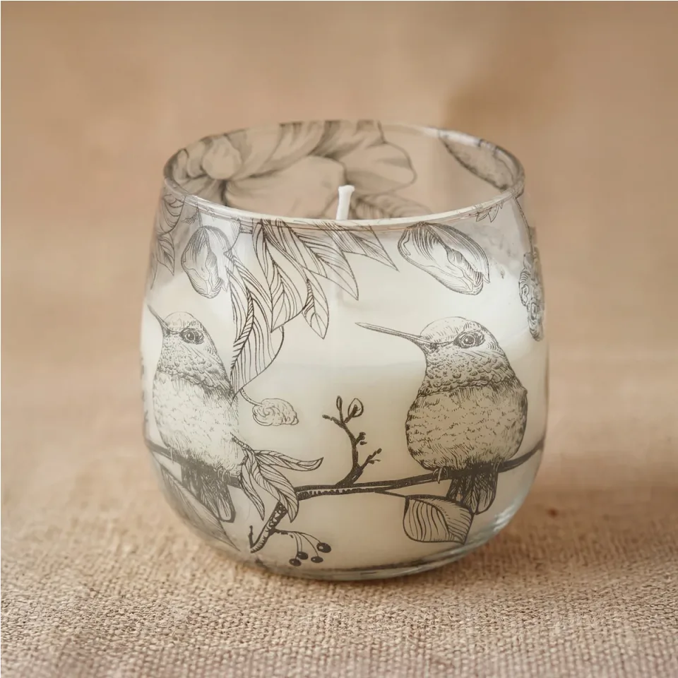 Bougie en pot de verre illustré « Dessiné par la flamme » : Modèle moyen
