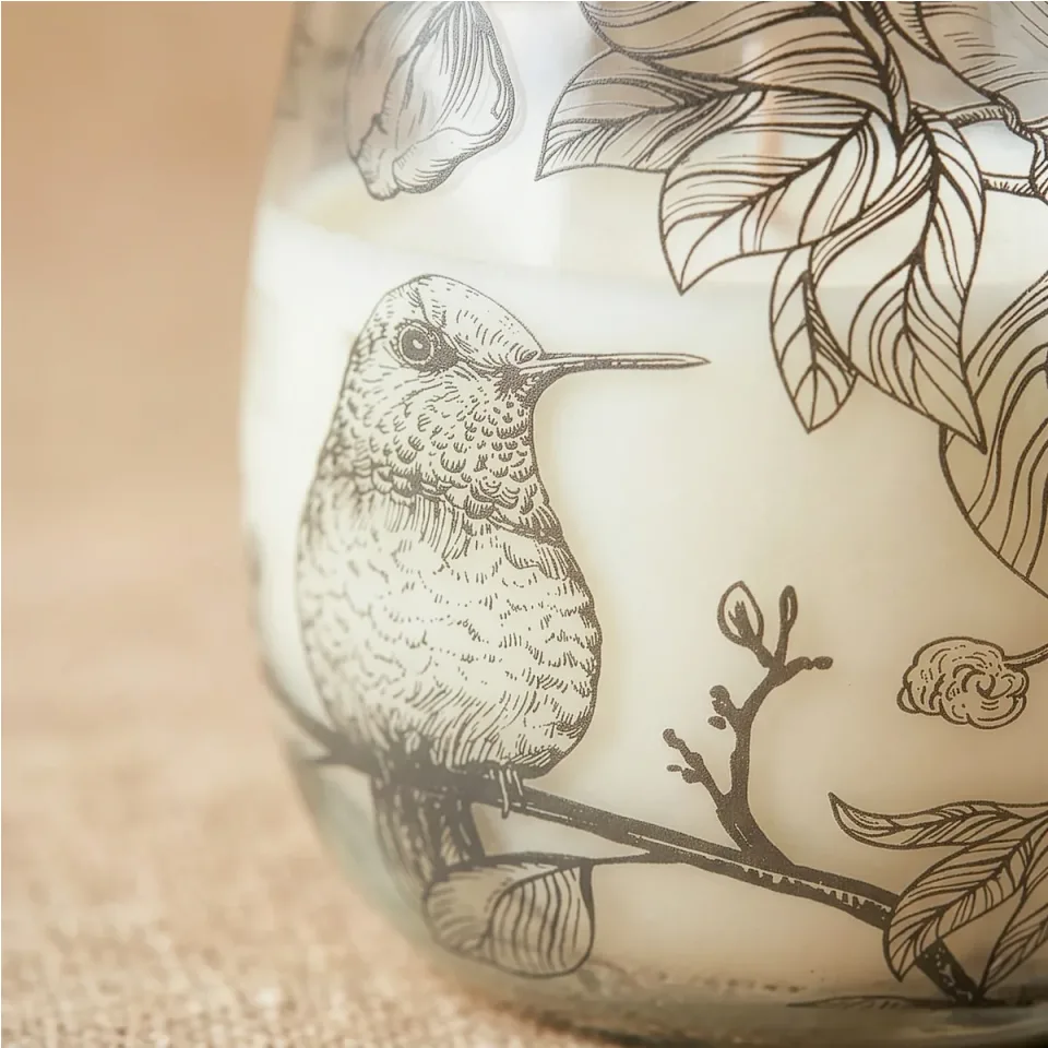 Bougie en pot de verre illustré « Dessiné par la flamme » : Modèle moyen