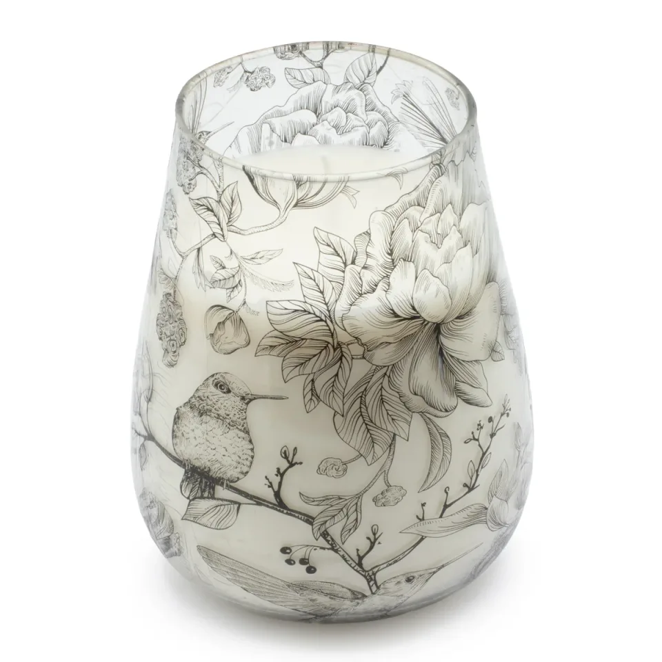 Bougie en pot de verre illustré « Dessiné par la flamme » : Grand modèle