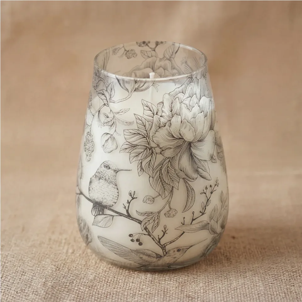 Bougie en pot de verre illustré « Dessiné par la flamme » : Grand modèle