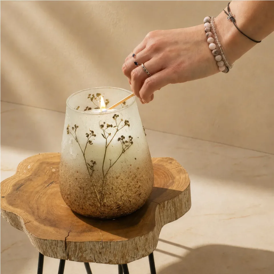 Bougie en pot de verre illustré « Bois de la lumière sauvage » : Grand modèle