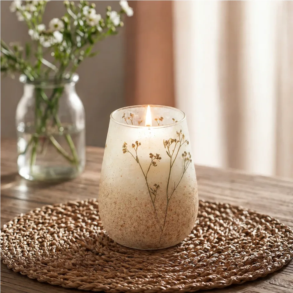 Bougie en pot de verre illustré « Bois de la lumière sauvage » : Grand modèle