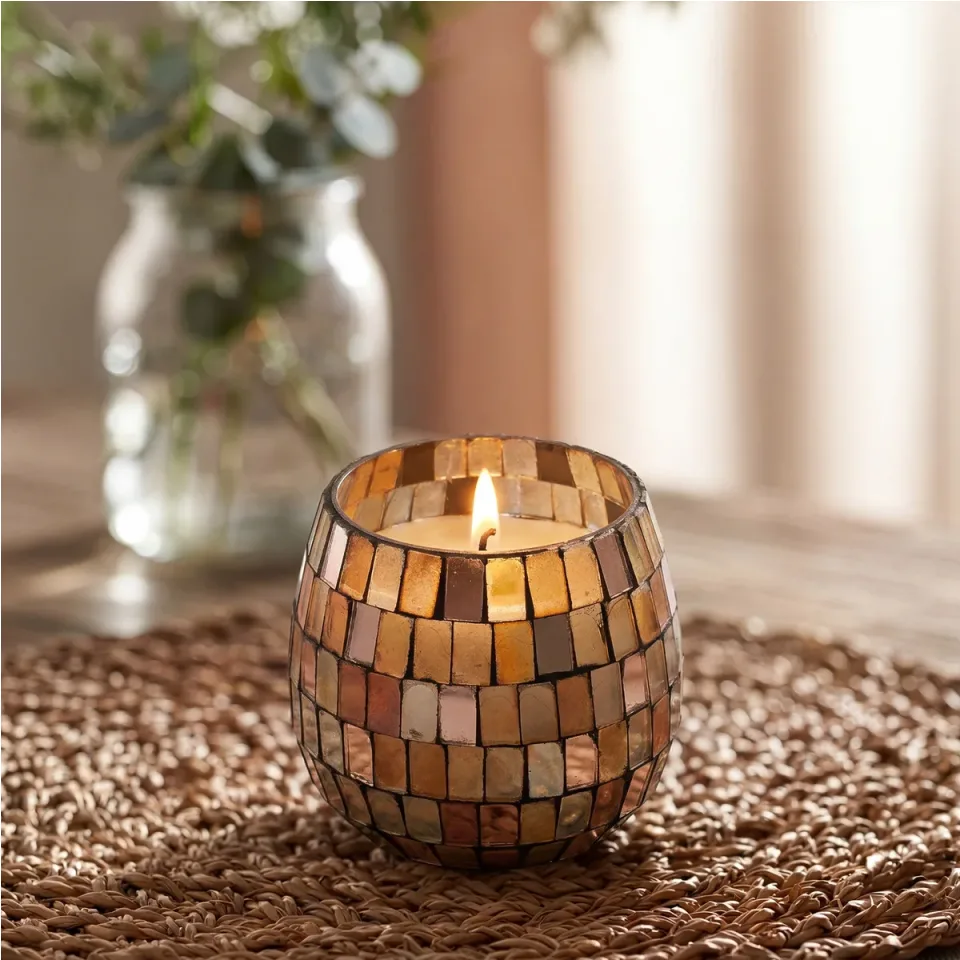 Bougie en pot de verre illustré « Mosaïque d'ambre » : Petit modèle