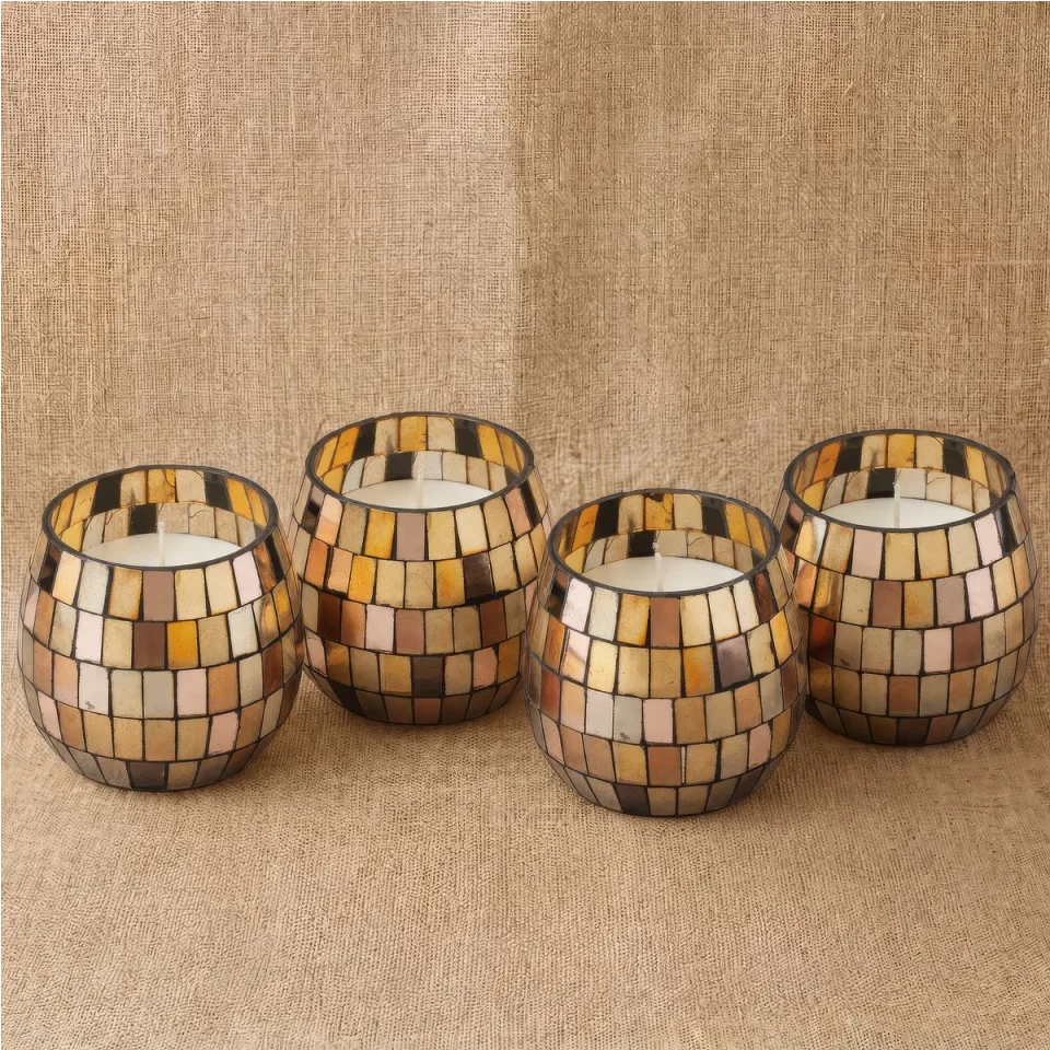 Bougie en pot de verre illustré « Mosaïque d'ambre » : Petit modèle