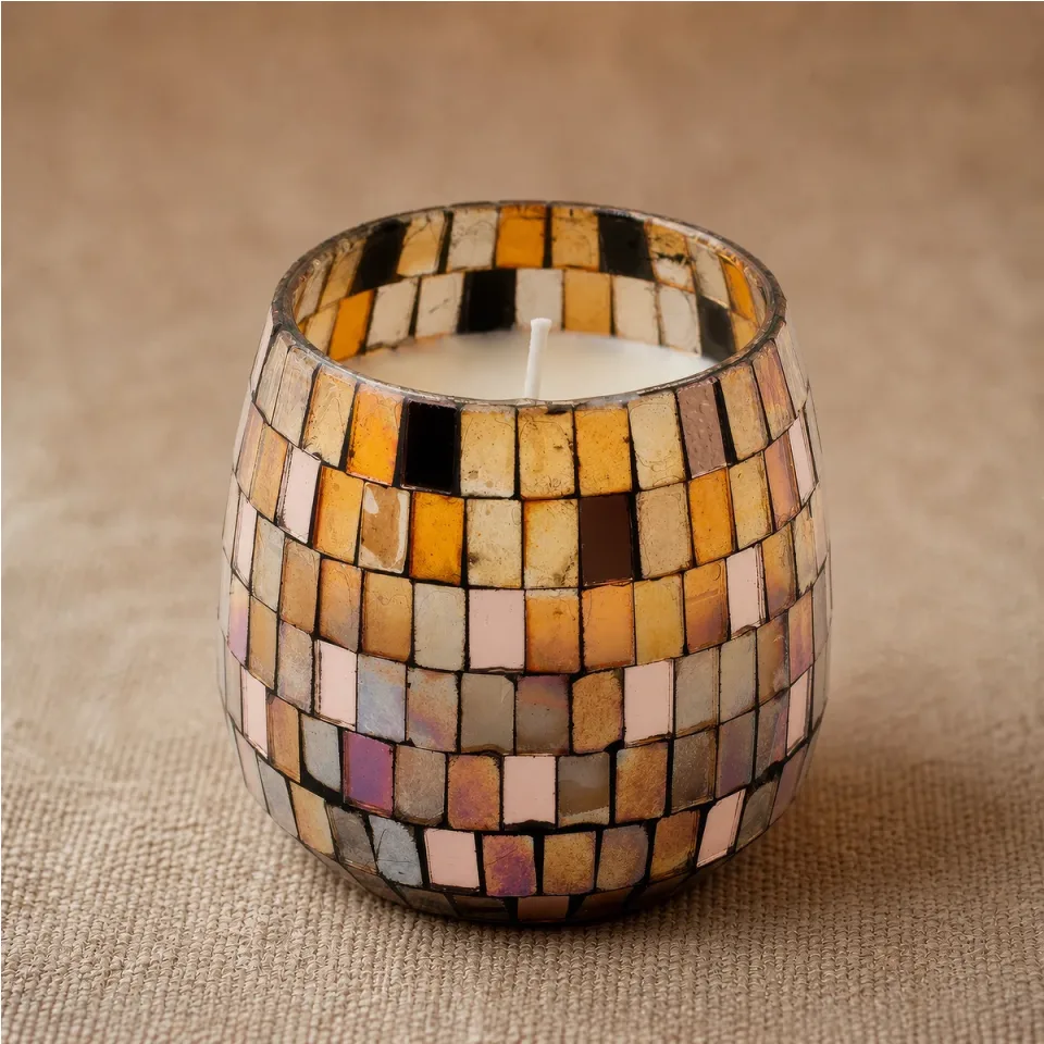 Bougie en pot de verre illustré « Mosaïque d'ambre » : Modèle moyen