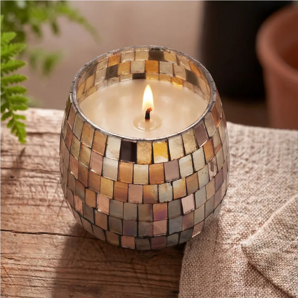 Bougie en pot de verre illustré « Mosaïque d'ambre » : Modèle moyen