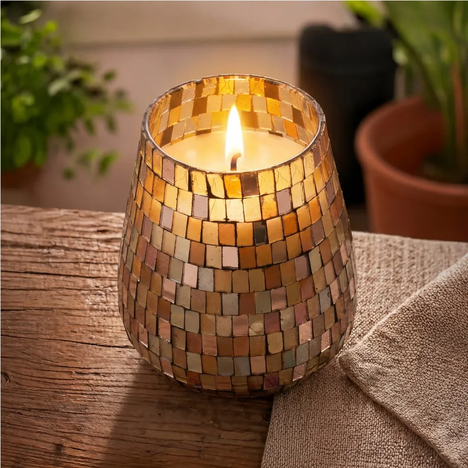Bougie en pot de verre illustré « Mosaïque d'ambre » : Grand modèle