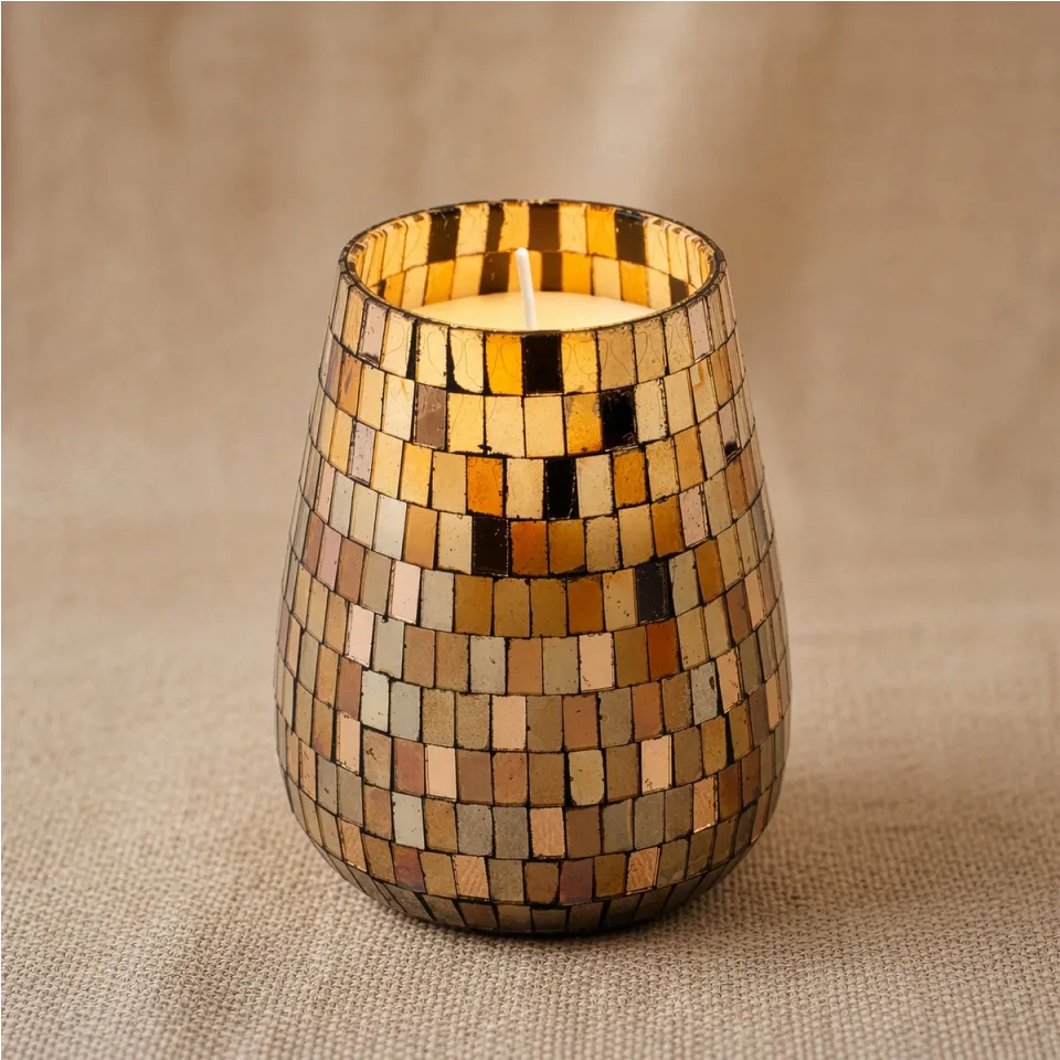 Bougie en pot de verre illustré « Mosaïque d'ambre » : Grand modèle