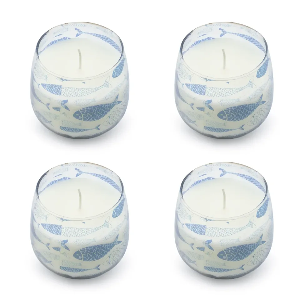 Bougie en pot de verre illustré « Brise marine » : Petit modèle
