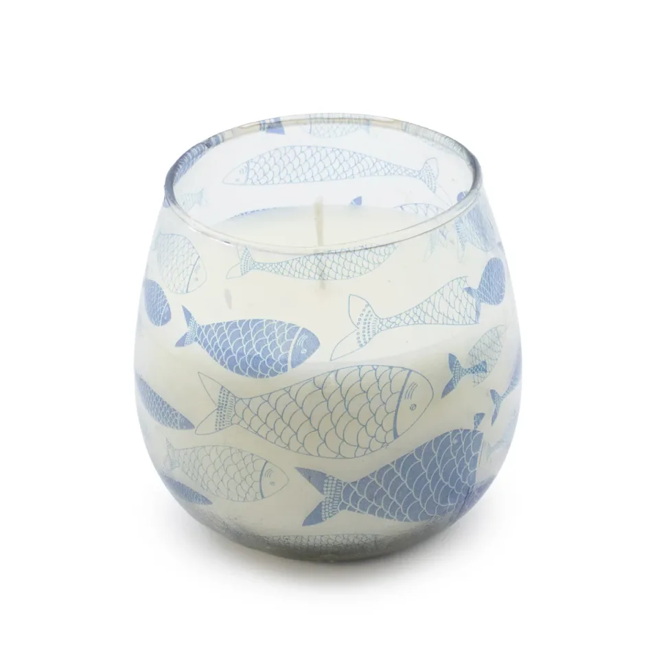 Bougie en pot de verre illustré « Brise marine » : Petit modèle