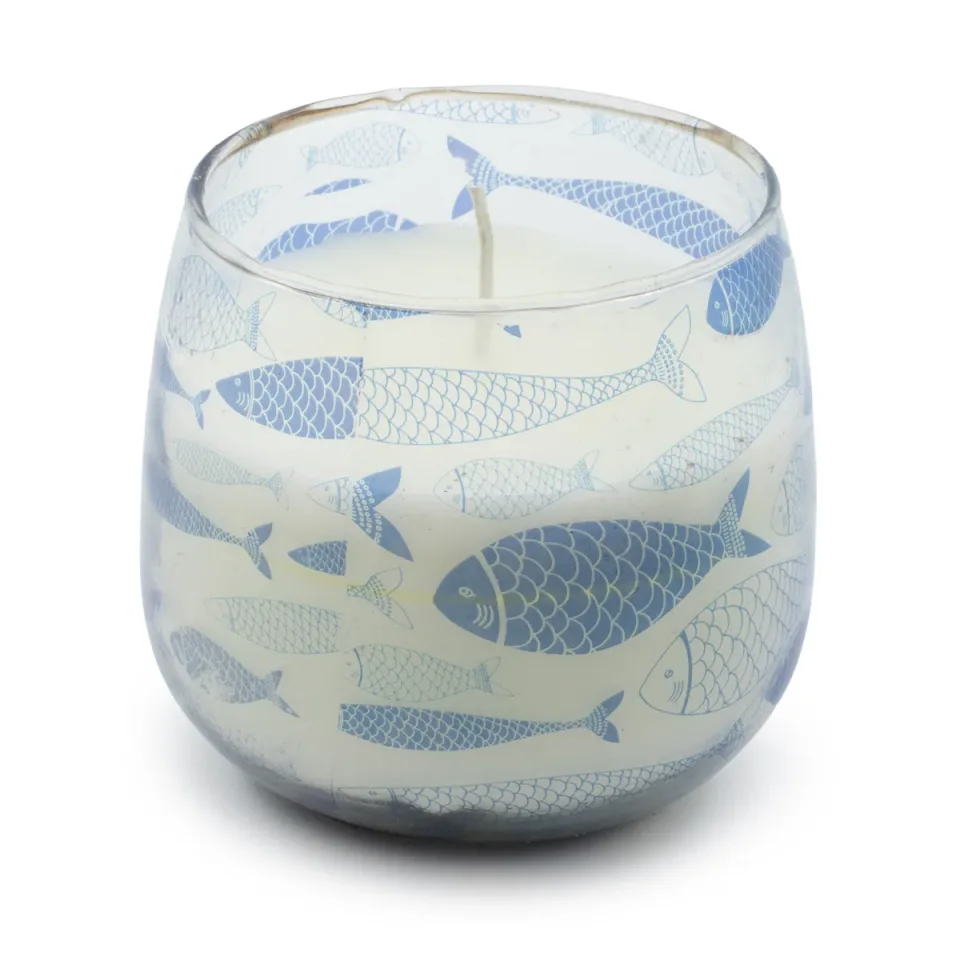 Bougie en pot de verre illustré « Brise marine » : Modèle moyen