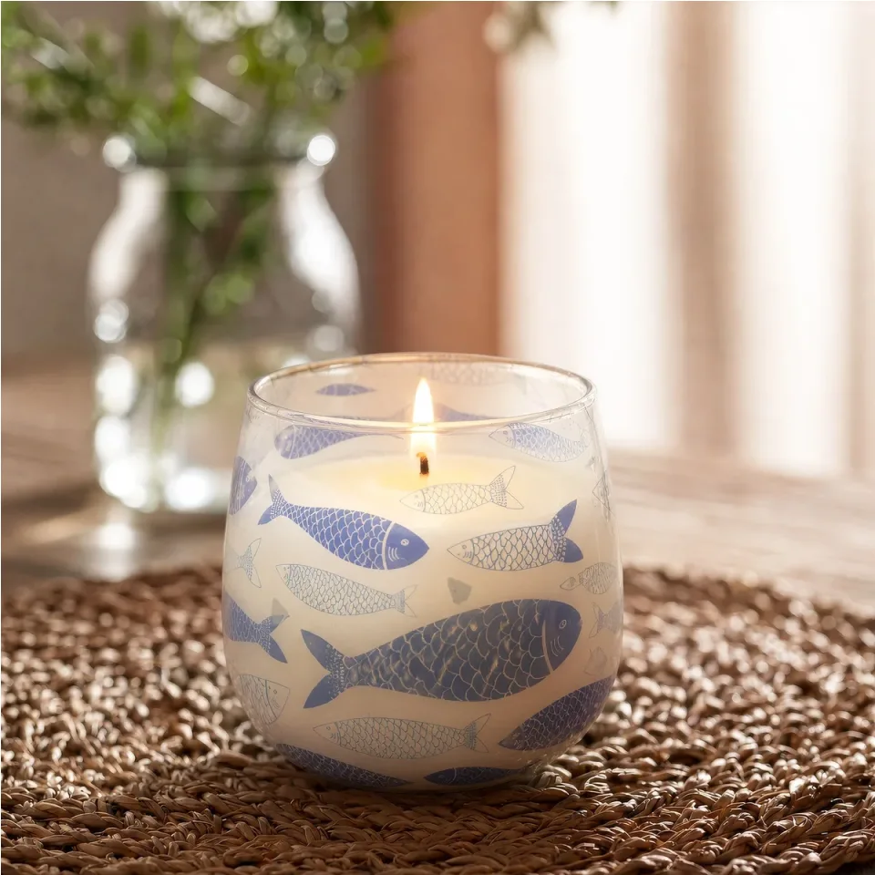 Bougie en pot de verre illustré « Brise marine » : Modèle moyen
