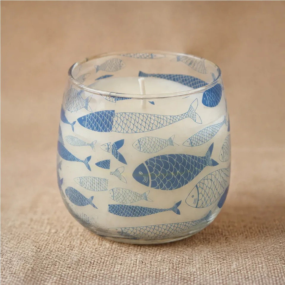 Bougie en pot de verre illustré « Brise marine » : Modèle moyen