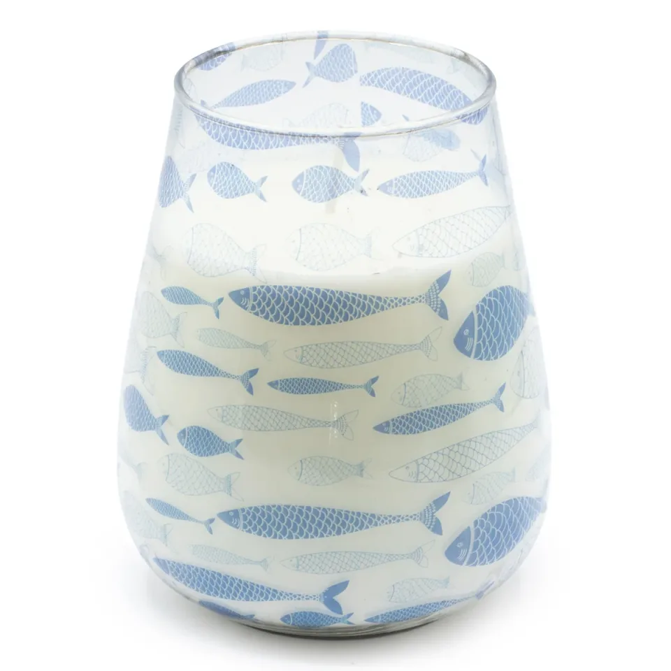 Bougie en pot de verre illustré « Brise marine » : Grand modèle