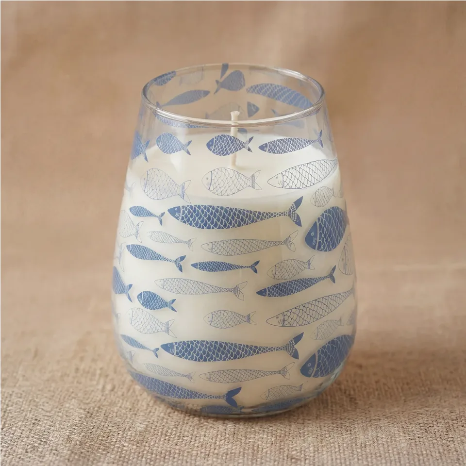Bougie en pot de verre illustré « Brise marine » : Grand modèle