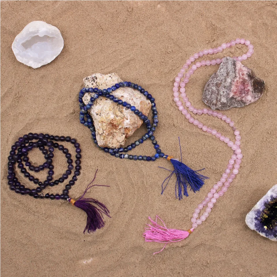 Malas de 108 perles en pierres naturelles : Quartz rose