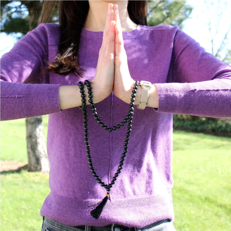 Malas de 108 perles en pierres naturelles : Agate noire