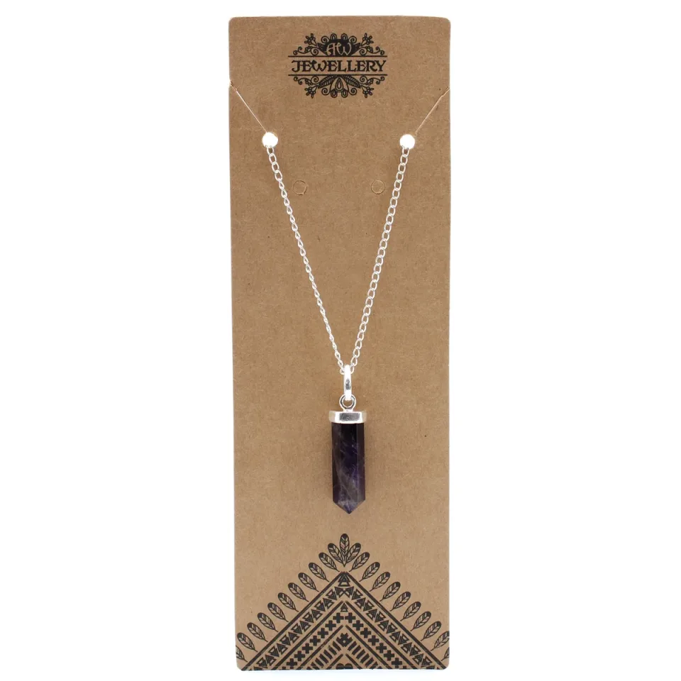 Pendentif en pierre sur chaîne plaquée argent, Pointe classique : améthyste
