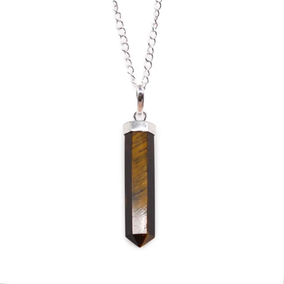 Pendentif en pierre sur chaîne plaquée argent, Pointe classique : œil de tigre
