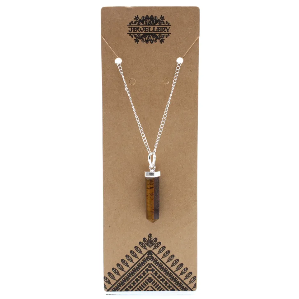 Pendentif en pierre sur chaîne plaquée argent, Pointe classique : œil de tigre