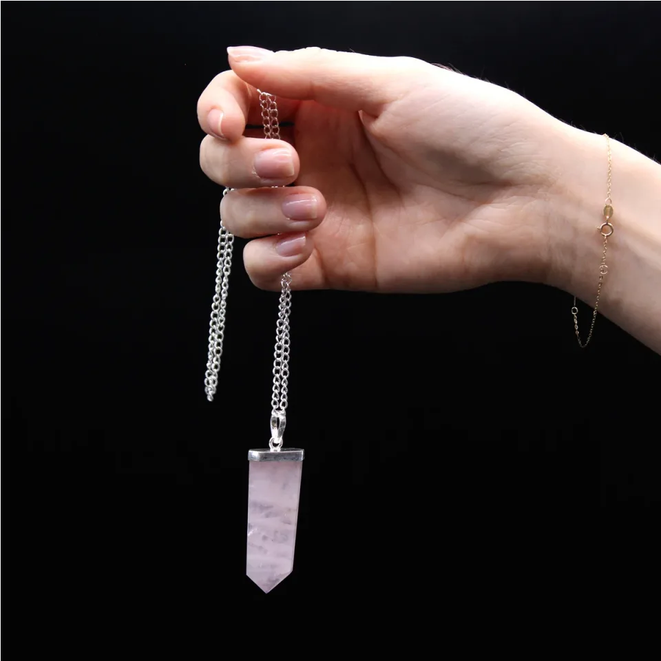 Pendentif en pierre sur chaîne plaquée argent, Crayon plat : œil de tigre