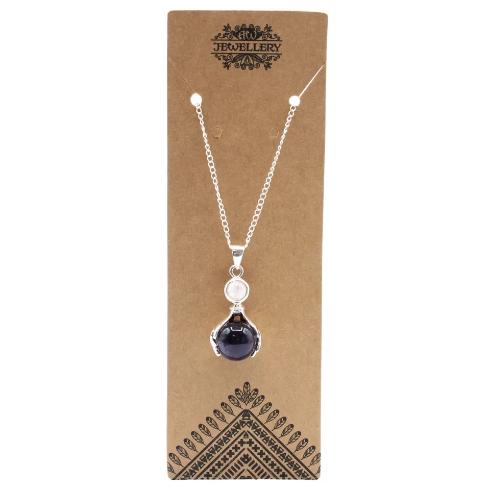 Pendentif en pierre sur chaîne plaquée argent, Mains guérisseuses : améthyste