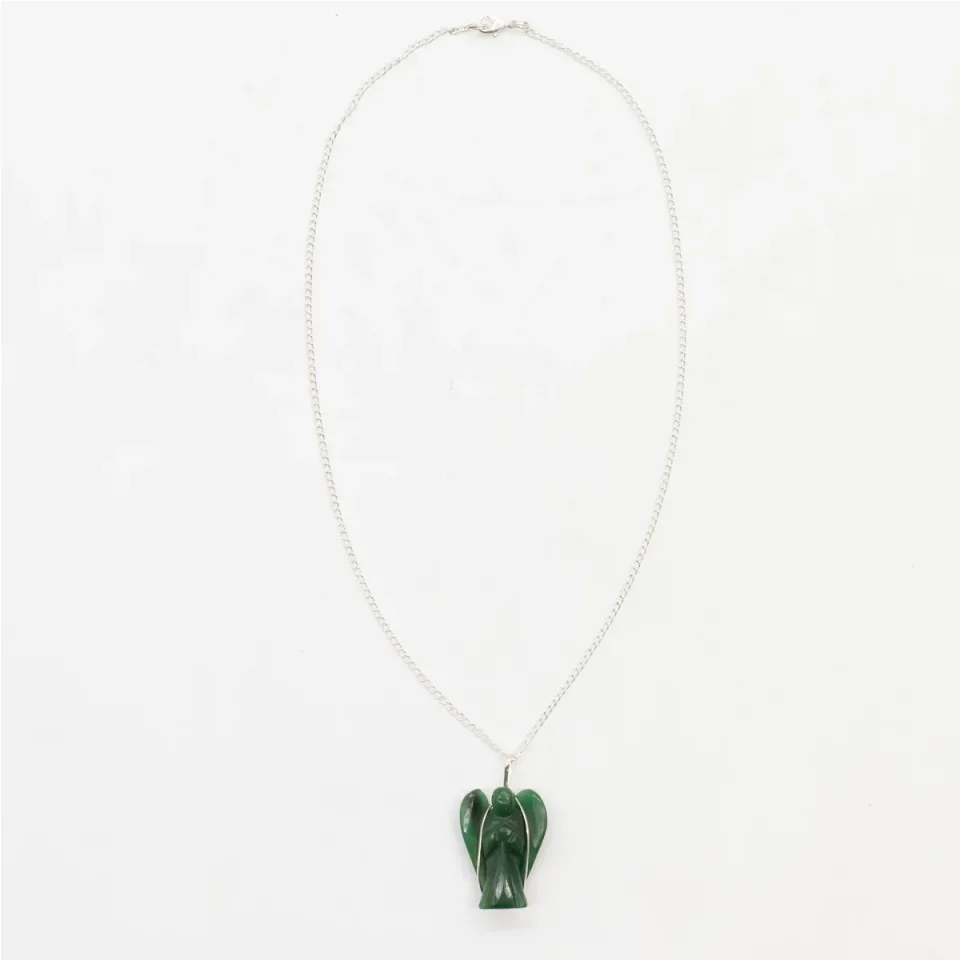 Pendentif en pierre sur chaîne plaquée argent, Ange gardien : aventurine verte
