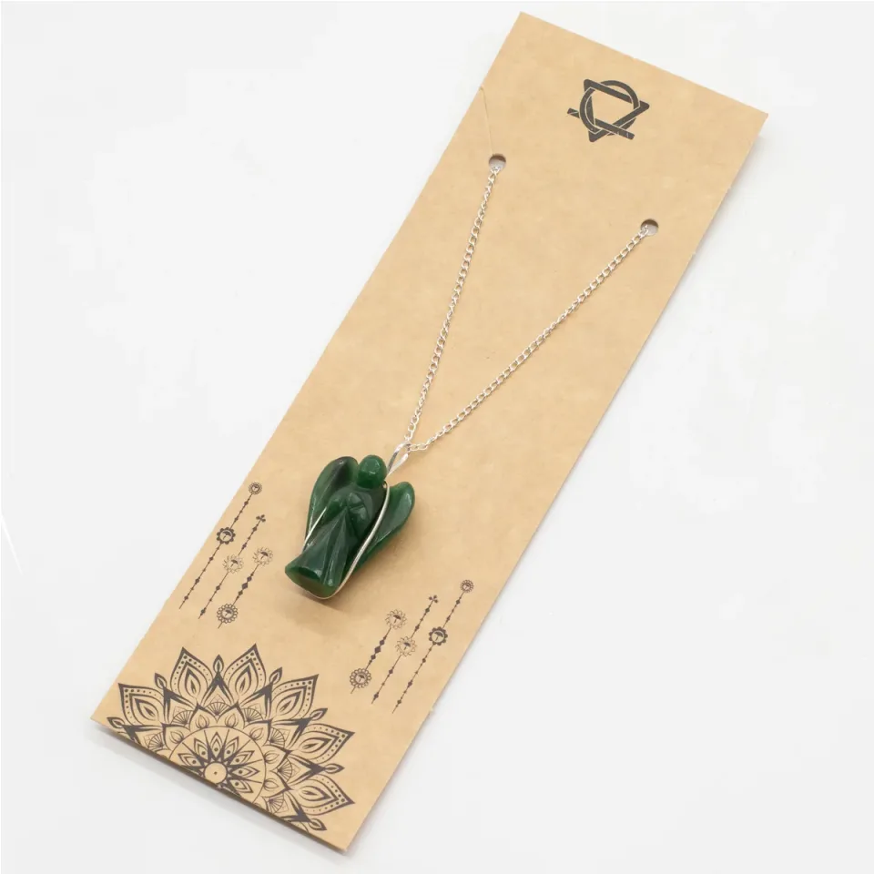 Pendentif en pierre sur chaîne plaquée argent, Ange gardien : aventurine verte