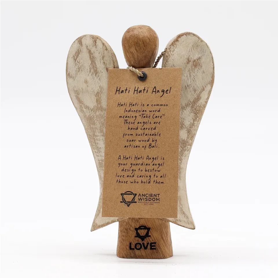 Ange Hati-Hati en bois sculpté : « Amour », 15 cm