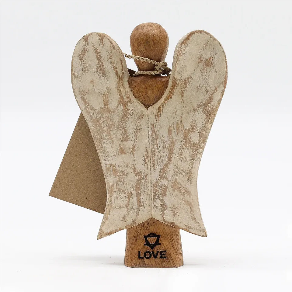 Ange Hati-Hati en bois sculpté : « Amour », 15 cm
