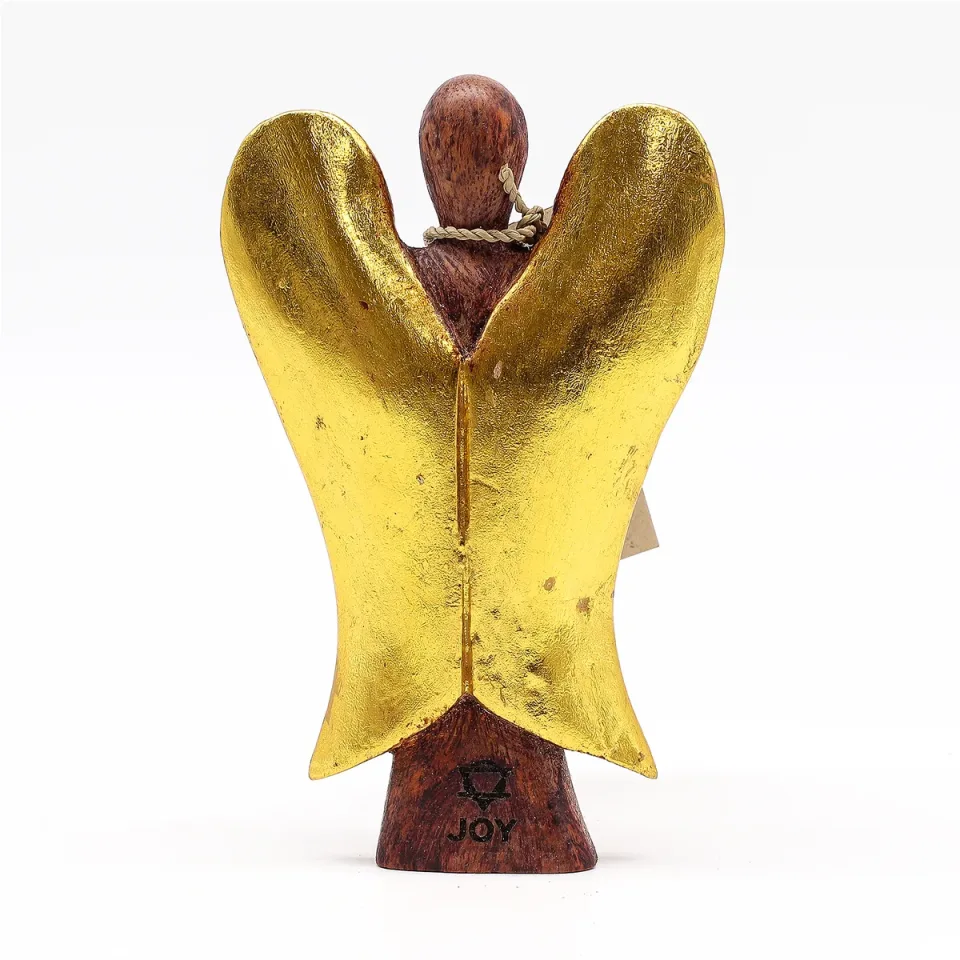 Ange Hati-Hati en bois sculpté : « Joie », 15 cm