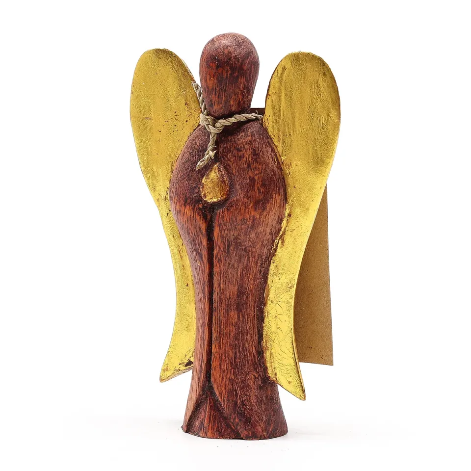 Ange Hati-Hati en bois sculpté : « Joie », 15 cm