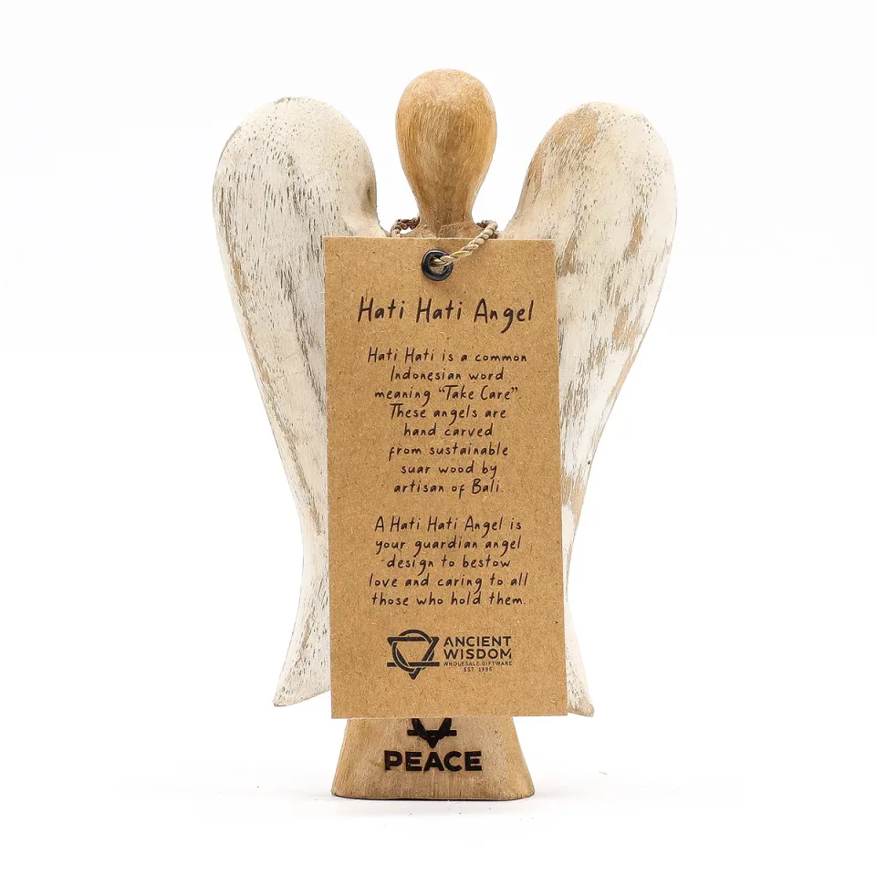 Ange Hati-Hati en bois sculpté : « Paix », 15 cm