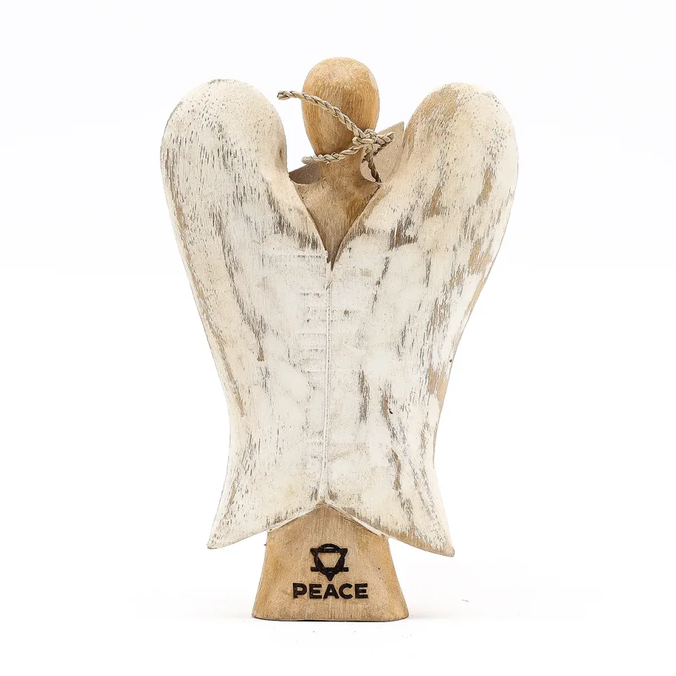 Ange Hati-Hati en bois sculpté : « Paix », 15 cm