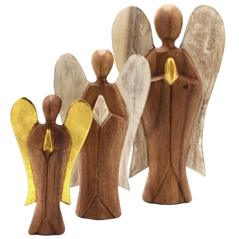 Ange Hati-Hati en bois sculpté : « Amitié », 15 cm