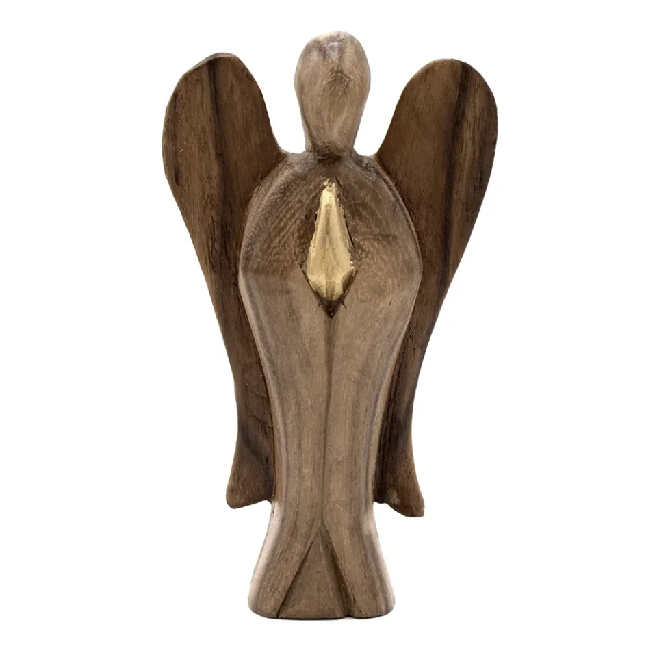 Ange Hati-Hati en bois sculpté : « Amitié », 15 cm