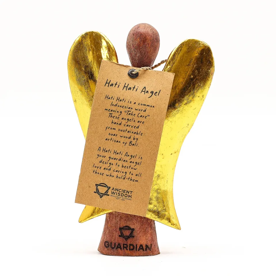 Ange Hati-Hati en bois sculpté : « Gardien », 15 cm