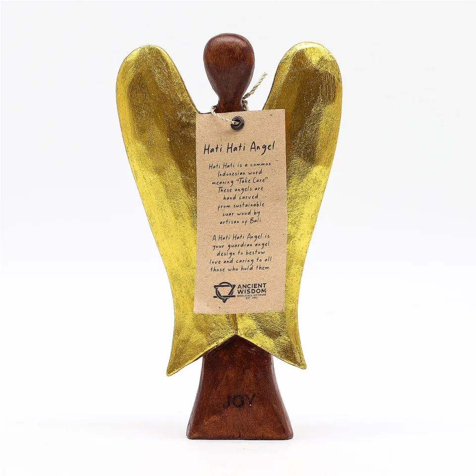 Ange Hati-Hati en bois sculpté : « Joie », 20 cm