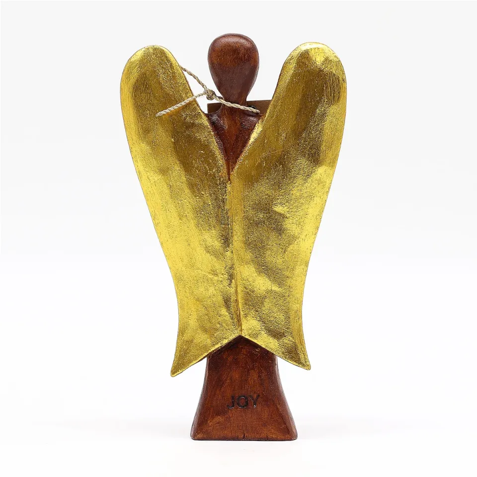 Ange Hati-Hati en bois sculpté : « Joie », 20 cm