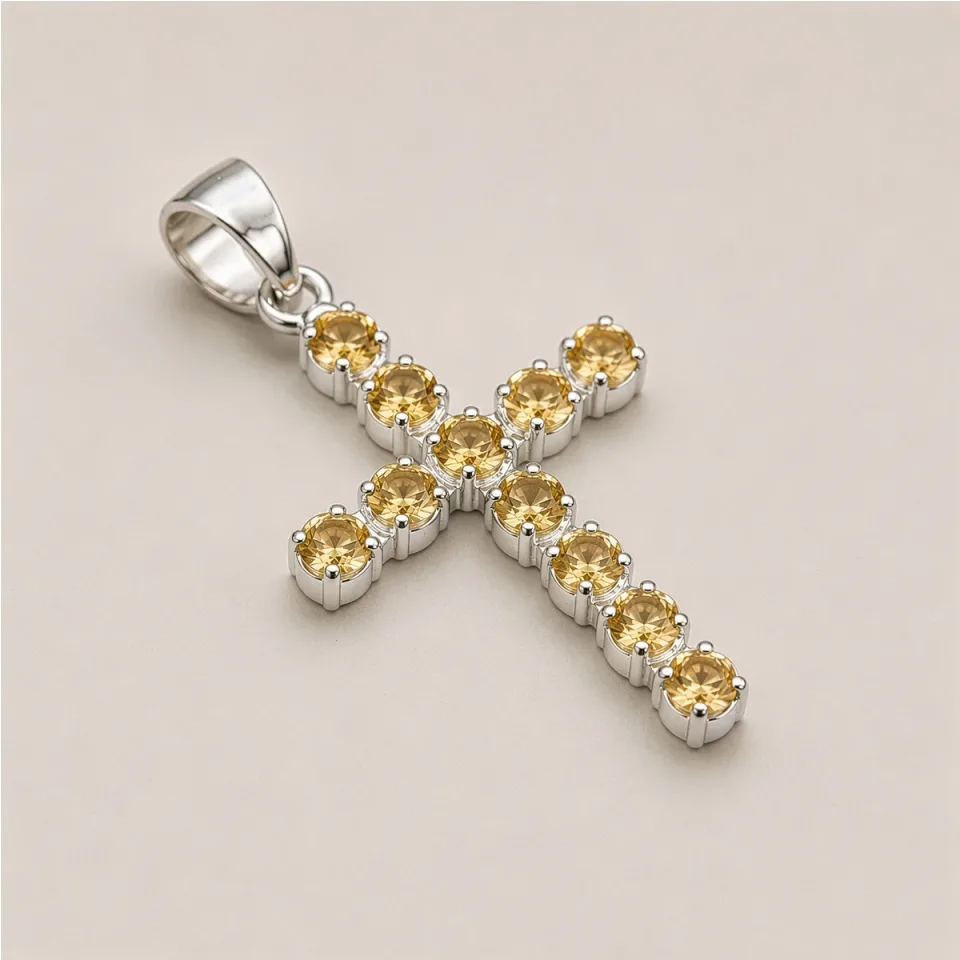Pendentif croix en pierre sur chaîne : Sur chaîne : croix en citrine