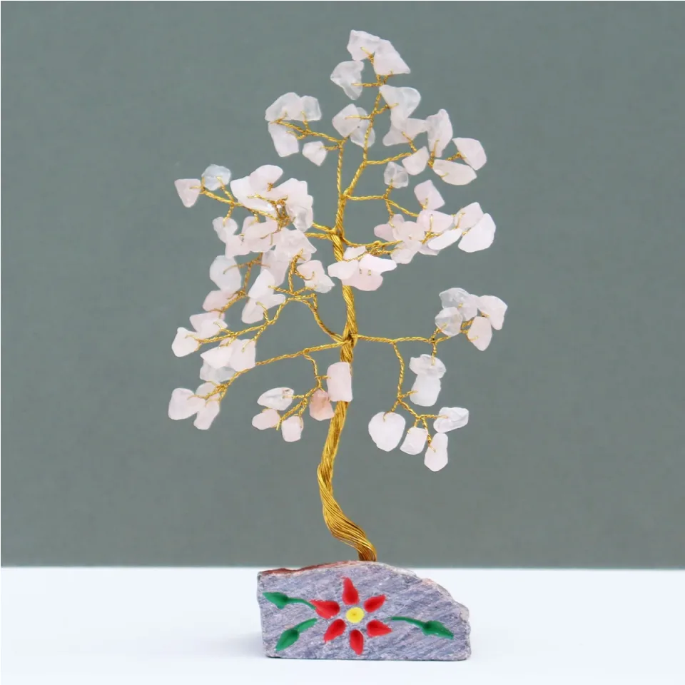 Arbres de vie en pierres naturelles (80, 160, 320 pierres) : Quartz rose, 80 pierres