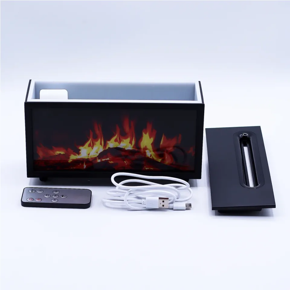 Diffuseur effet flamme avec chants d'oiseaux, noir, USB, lumière colorée : Modèle unique