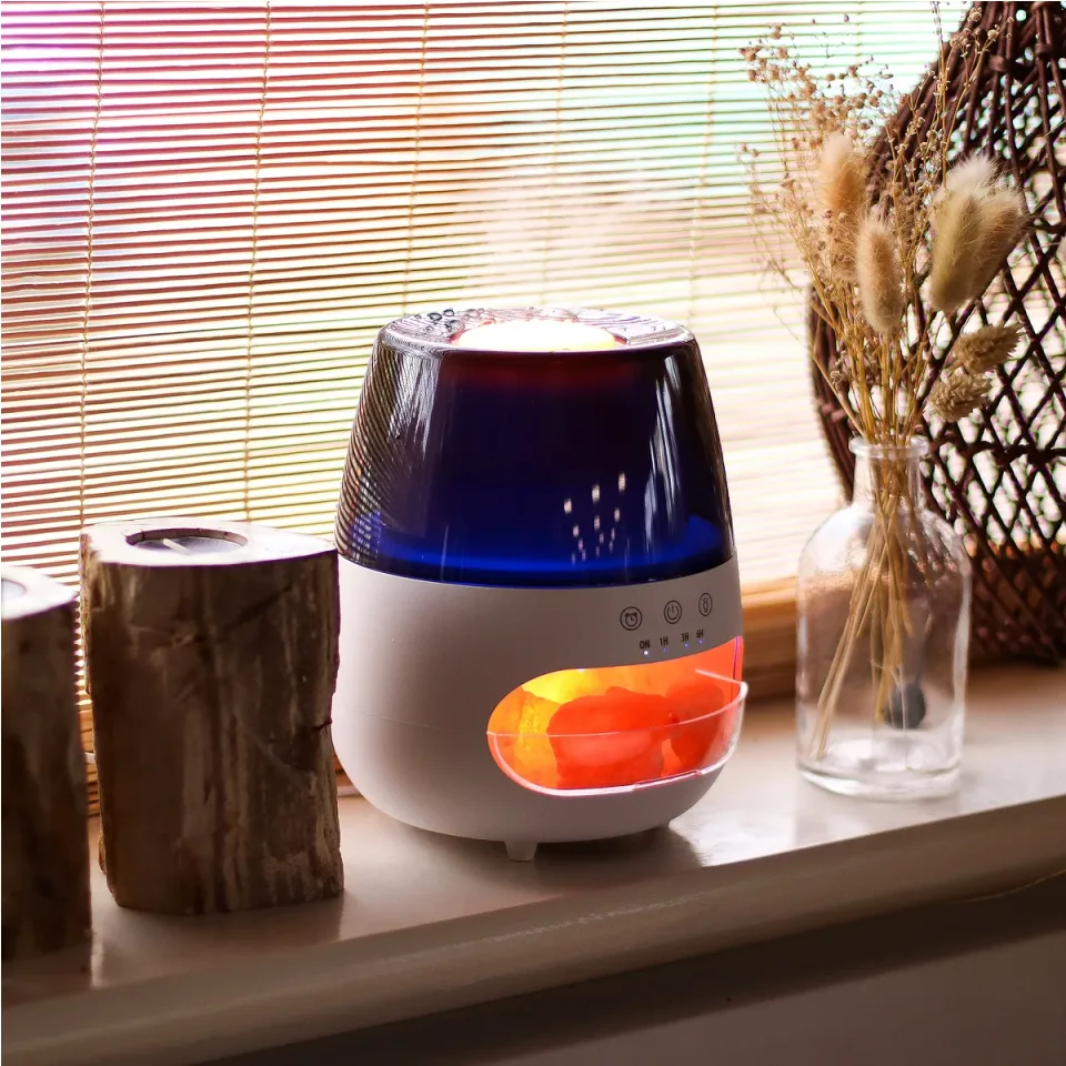 Diffuseur effet flamme en pierre de sel, USB, lumière colorée et minuteur : Modèle unique