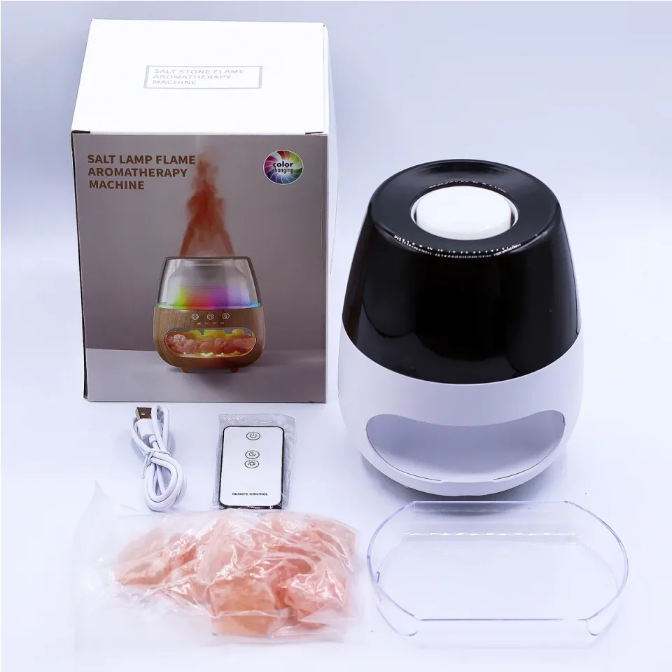 Diffuseur effet flamme en pierre de sel, USB, lumière colorée et minuteur : Modèle unique