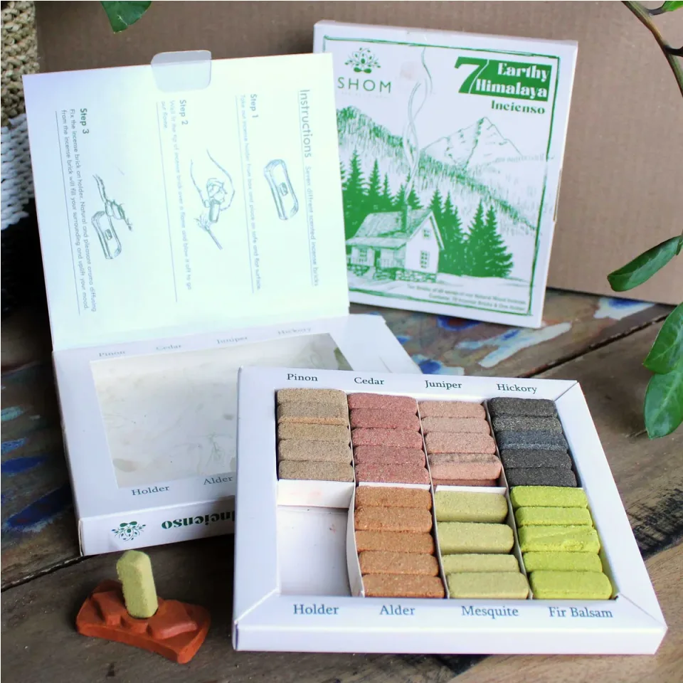 Coffret d'encens, Coffret de 7 parfums terreux de l'Himalaya : Modèle unique