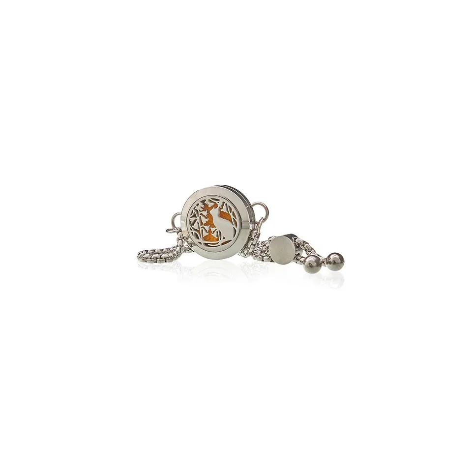 Diffuseur d'huiles essentielles, Bracelet chaîne chat et fleurs : Modèle unique