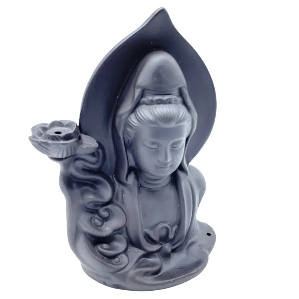 Brûleur d'encens à reflux en céramique, Bouddha serein : Modèle unique